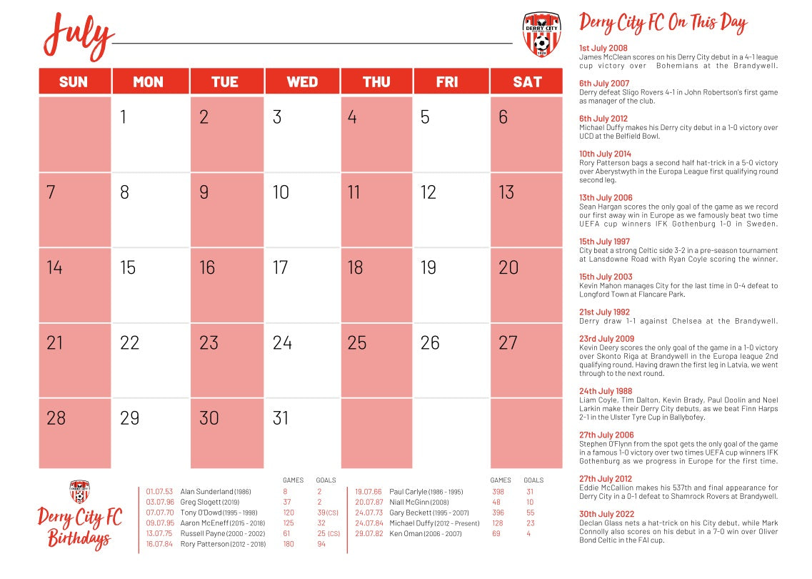 Derry City FC Calendar 2024 – Derry Nice Things