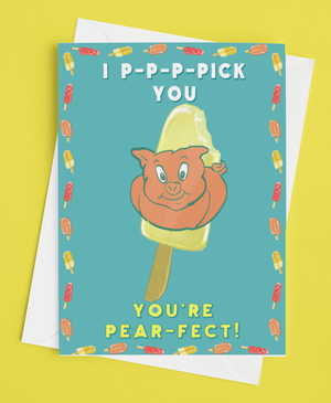 Pear Picking Porky Valentines Day Card
